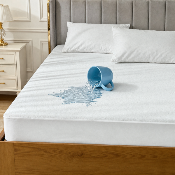 Husa impermeabila pat Kotonia Home – bumbac cauciucat, dimensiune saltea 120×200+30 cm, alb