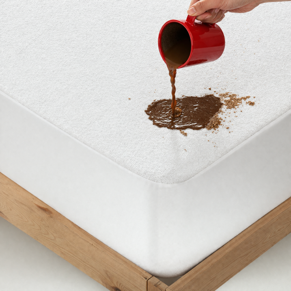 Husa impermeabila pat Kotonia Home – bumbac cauciucat, dimensiune saltea 140×200+30 cm, alb