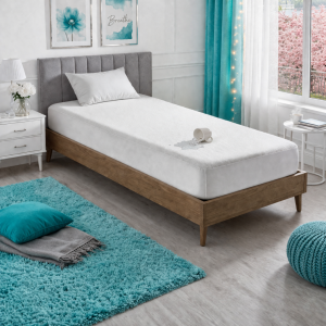 Husa impermeabila pat Kotonia Home – bumbac cauciucat, dimensiune saltea 90×200+25 cm, alb