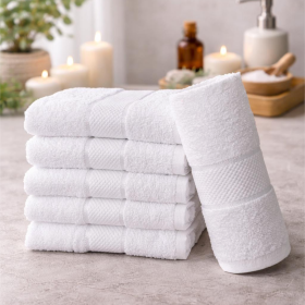 Pachet 6 prosoape baie pentru maini Kotonia Home Hotel - Rise Satin - 30x50 cm, 100% Bumbac, 400 g/mp, alb