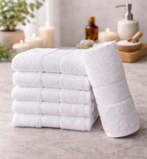 Pachet 6 prosoape baie pentru maini Kotonia Home Hotel - Rise Satin - 30x50 cm, 100% Bumbac, 400 g/mp, alb