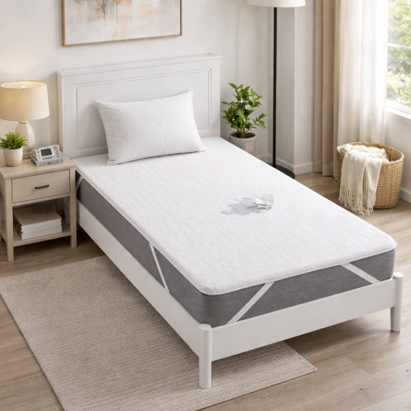 Protectie impermeabila pat Kotonia Home - bumbac cauciucat, dimensiune saltea 100x200 cm, alb
