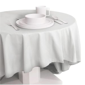 Fata de masa rotunda cu diametrul de 240 cm, 100% bumbac, percale, alb - imagine 2