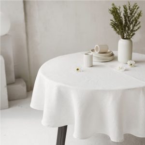 Fata de masa rotunda cu diametrul de 240 cm, 100% bumbac, percale, alb - imagine 3