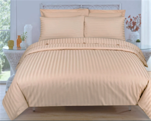 Lenjerie de pat Kotonia Home Hotel King Size, 100% bumbac, Damasc Saten dunga 1 cm, cappuccino - imagine 3