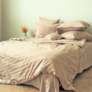 Lenjerie de pat Kotonia Home Hotel King Size, 100% bumbac, Damasc Saten dunga 1 cm, cappuccino