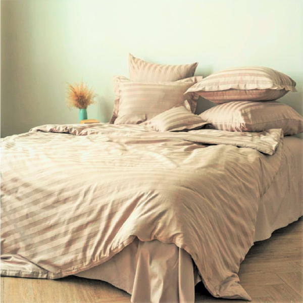 Lenjerie de pat Kotonia Home Hotel King Size, 100% bumbac, Damasc Saten dunga 1 cm, cappuccino