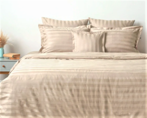 Lenjerie de pat Kotonia Home Hotel King Size, 100% bumbac, Damasc Saten dunga 1 cm, cappuccino - imagine 2