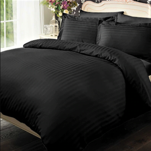 Lenjerie de pat Kotonia Home Hotel King Size, 100% bumbac, Damasc Saten dunga 1 cm, negru - imagine 2