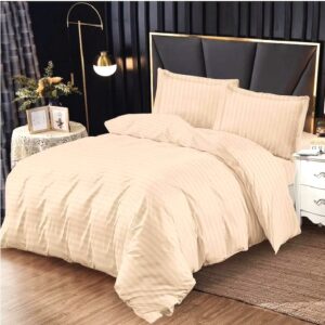 Lenjerie de pat Kotonia Home Hotel King Size, 100% bumbac, Damasc Saten dunga 1 cm, huzelnut - imagine 2
