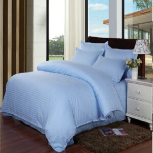 Lenjerie de pat Kotonia Home Hotel King Size, 100% bumbac, Damasc Saten dunga 1 cm, bleu ciel - imagine 2
