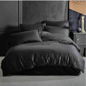 Lenjerie de pat Kotonia Home Hotel King Size, 100% bumbac, Damasc Saten dunga 1 cm, negru - imagine 4