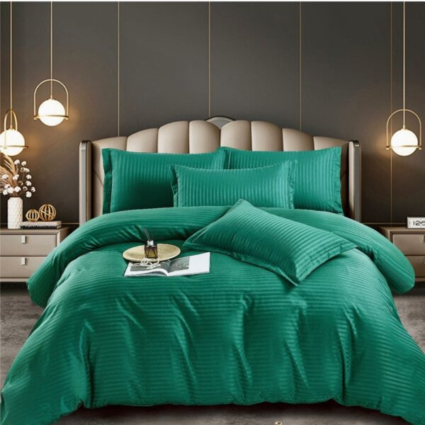 Lenjerie de pat Kotonia Home Hotel King Size, 100% bumbac, Damasc Saten dunga 1 cm, verde smarald