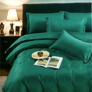 Lenjerie de pat Kotonia Home Hotel King Size, 100% bumbac, Damasc Saten dunga 1 cm, verde smarald - imagine 3