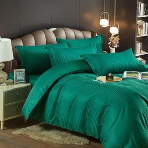 Lenjerie de pat Kotonia Home Hotel King Size, 100% bumbac, Damasc Saten dunga 1 cm, verde smarald - imagine 2