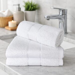 Pachet 5 prosoape baie Kotonia Home Hotel - Rise Satin - 50x90 cm, 100% Bumbac, 400 g/mp, alb - imagine 4