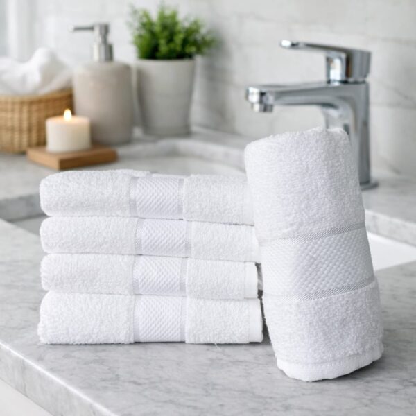 Pachet 5 prosoape baie Kotonia Home Hotel - Rise Satin - 50x90 cm, 100% Bumbac, 400 g/mp, alb
