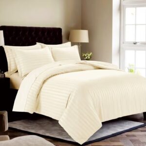 Lenjerie de pat Kotonia Home Hotel King Size, 100% bumbac, Damasc Saten dunga 1 cm, vanilla