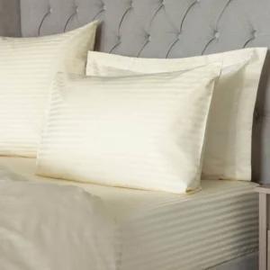 Lenjerie de pat Kotonia Home Hotel King Size, 100% bumbac, Damasc Saten dunga 1 cm, vanilla - imagine 4