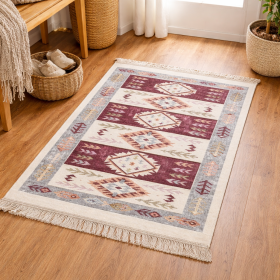 Covor tesut - Decor traditional, fond bordo si nuante de crem – 012