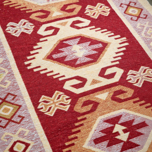 Covor tesut - Decor traditional, fond rosu si nuante de crem – 03 - imagine 6