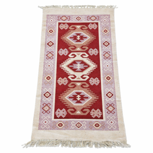 Covor tesut - Decor traditional, fond rosu si nuante de crem – 03 - imagine 7