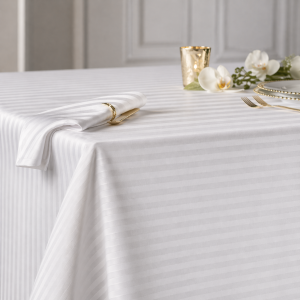 Fata de masa Kotonia Home Hotel - 150x230 cm, Damasc Saten, 100% bumbac, alb, dungi cu latime 1 cm - imagine 3
