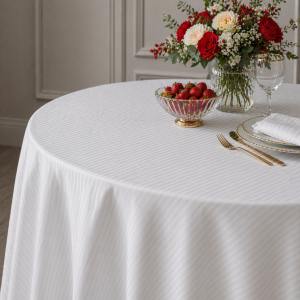 Fata de masa rotunda cu diametrul de 240 cm, 100% bumbac, percale, alb - imagine 4
