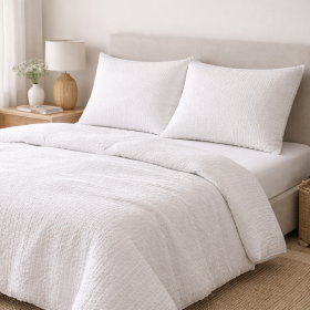 Lenjerie de pat Kotonia Home Hotel - 2 persoane, 100% bumbac, Creponat Ranforce alb