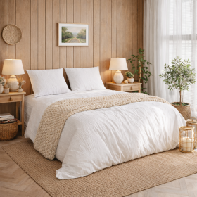 Lenjerie de pat Kotonia Home Hotel  - King Size, Creponat Ranforce, 100% bumbac, alb