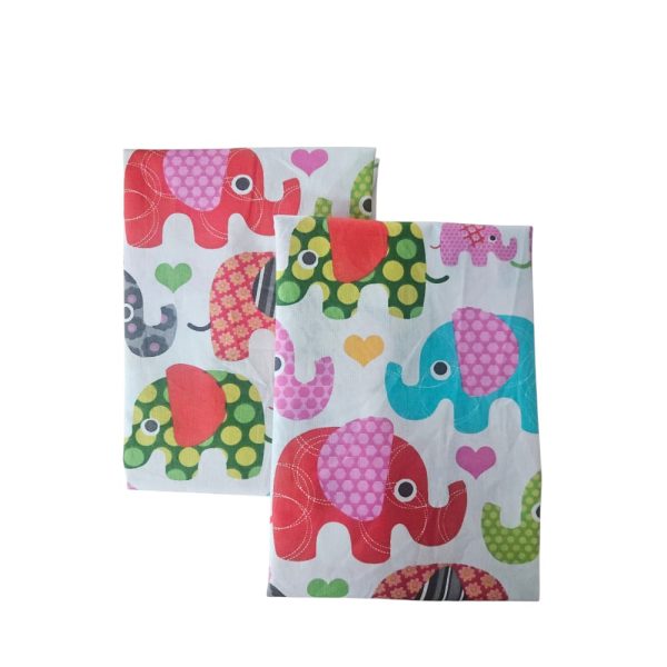 Pachet 2 fete perna 50x70 cm, ranforce imprimat, 100 % bumbac, decor elefanti