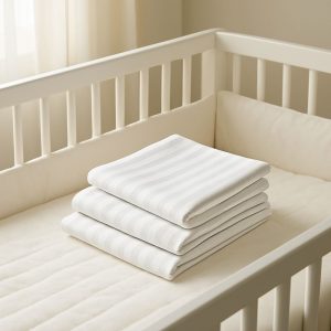 Lenjerie completa patut Kotonia Home Bebe - damasc cu latime dungi 2 cm, 100% bumbac, alb - imagine 5