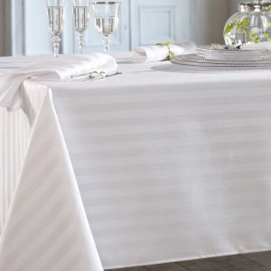 Fata de masa Kotonia Home - 150x230 cm, 100% bumbac, damasc cu latime dungi 1 cm, alb - imagine 5