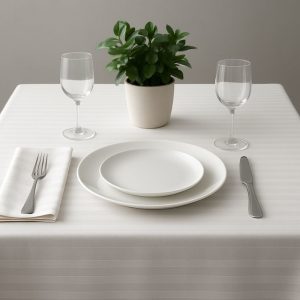 Fata de masa Kotonia Home - 110x150 cm, Damasc, 100% bumbac, latime dungi 1 cm, alb - imagine 2