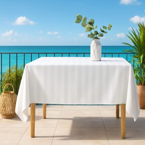 Fata masa Kotonia Home Hotel, 110x110 cm, 100% bumbac, Damasc cu latime dungi 2 cm, alb - imagine 5