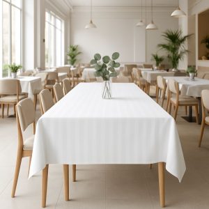 Fata de masa Kotonia Home - 150x230 cm, 100% bumbac, damasc cu latime dungi 1 cm, alb - imagine 6