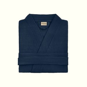 Halat cu guler pentru sauna - Kotonia Home - fagure, 100% bumbac, bleumarin - imagine 2