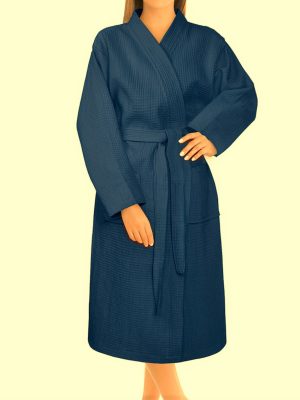 Halat cu guler pentru sauna - Kotonia Home - fagure, 100% bumbac, bleumarin - imagine 3
