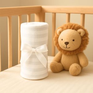 Lenjerie completa patut Kotonia Home Bebe - damasc cu latime dungi 2 cm, 100% bumbac, alb - imagine 2