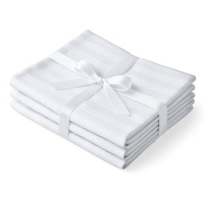 Cearceaf de pat, 100% bumbac, damasc cu latime dungi de 2 cm, alb - imagine 4
