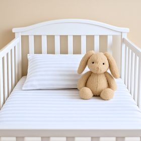 Lenjerie completa patut Kotonia Home Bebe - damasc cu latime dungi 2 cm, 100% bumbac, alb