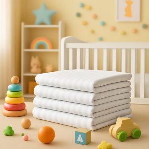 Pachet 4 scutece Kotonia Home Bebe - 110x110 cm, 100% bumbac, damasc dunga 2 cm, alb - imagine 2