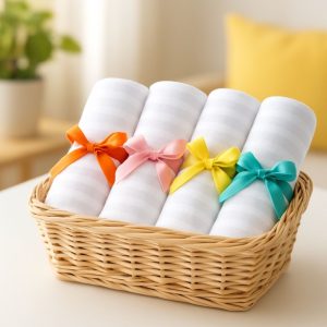 Pachet 30 lavete Kotonia Home Bebe - 30x50 cm, 100% bumbac, damasc cu dungi 1 cm, alb - imagine 2