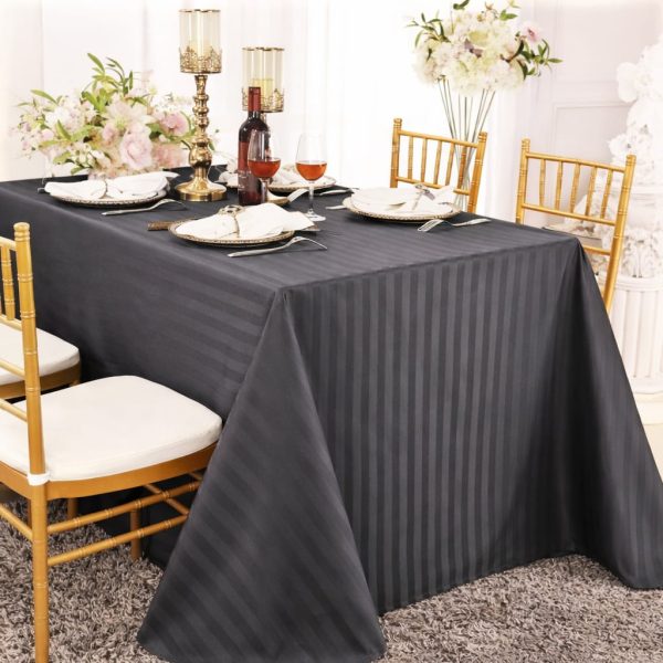 Fata de masa Kotonia Home - 150x230 cm, damasc saten cu dungi de 1 cm, 100% Bumbac, gri antracit