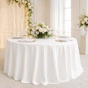 Fata de masa Kotonia Home Hotel – rotunda, diametru 240 cm, Damasc, 100% bumbac, latime dungi 2 cm, alb - imagine 2
