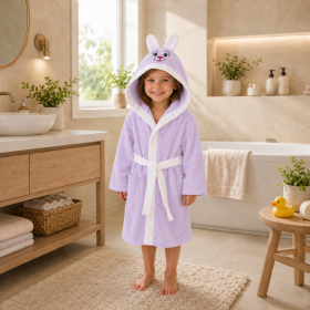 Halat de baie cu gluga cu broderie pentru copii Kotonia Home - 100% bumbac, tesatura prosop catifea, lila