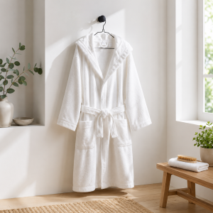 Halat de baie cu gluga, unisex, Kotonia Home Hotel- prosop, 100% bumbac, alb