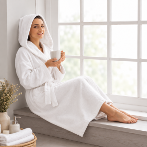 Halat de baie cu gluga, unisex, Kotonia Home Hotel- prosop, 100% bumbac, alb - imagine 2