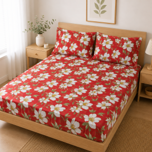 Husa cu elastic pentru pat Kotonia Home - Ranforce color Deco si 2 fete perna 50x70 cm, 100% bumbac, decor floral - 10