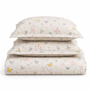 Husa cu elastic pentru pat Kotonia Home - Ranforce color Deco si 2 fete perna 50x70 cm, 100% bumbac, decor fluturi - 02 - imagine 2